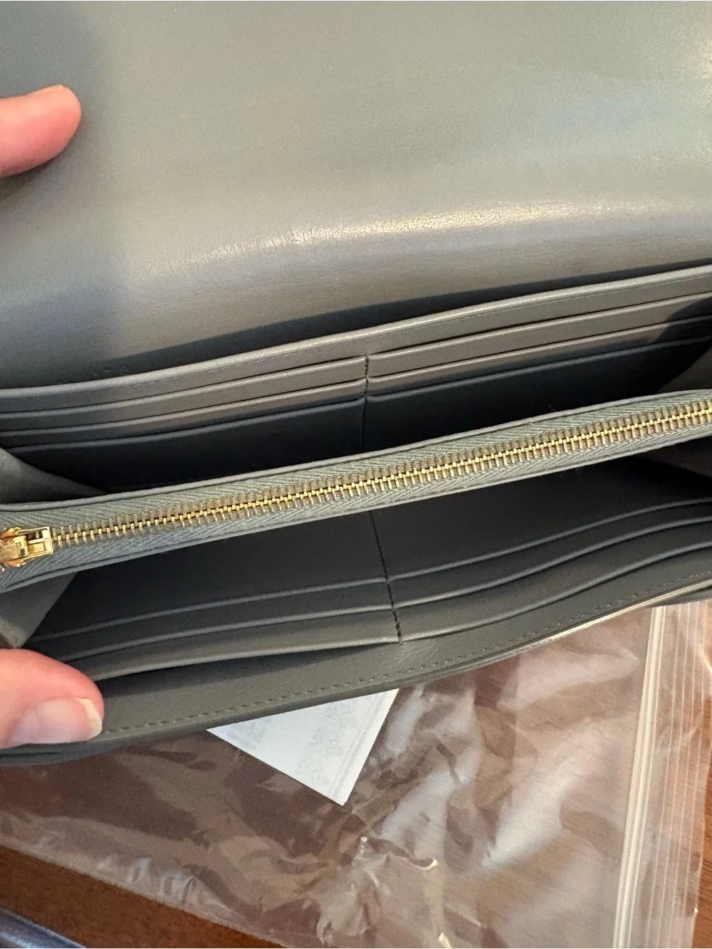 Celine Gray Leather Chain Wallet - Sleek Crossbody Clutch